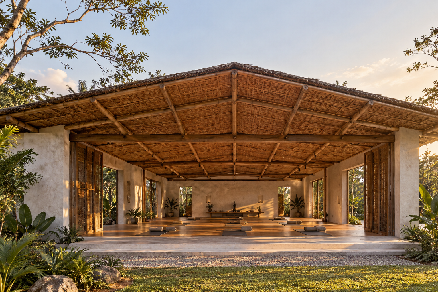 Yoga Hall Woven Ceiling — illustrative architectural reference