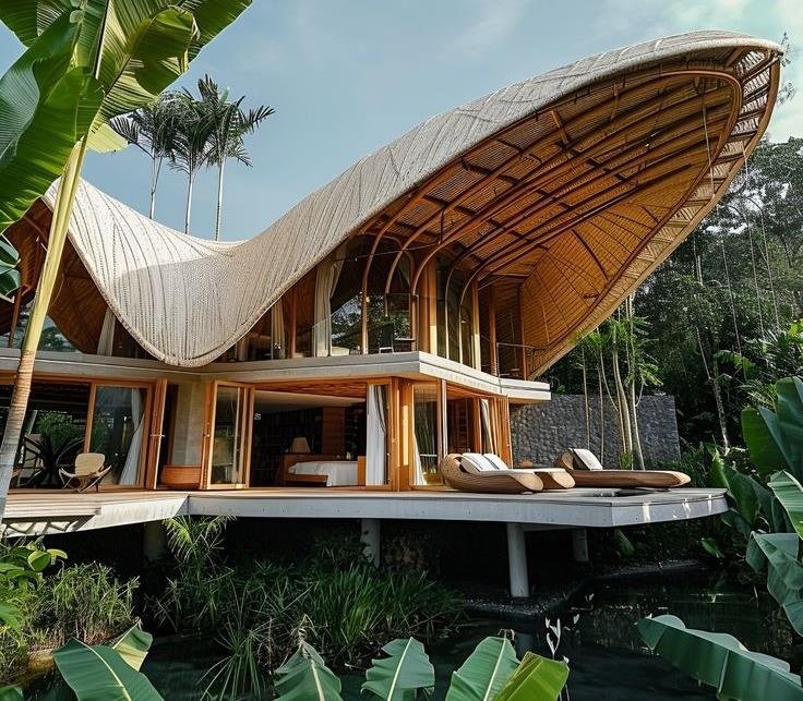 Bamboo House Reference Model 002 – Sweeping-roof retreat