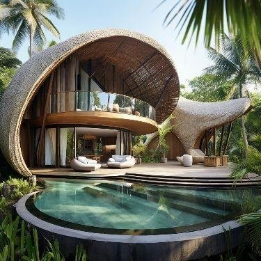 Bamboo House Reference Model 008 – Curved poolside villa