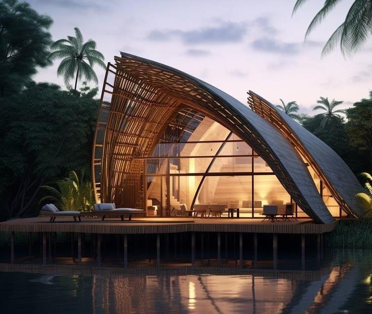 Bamboo House Reference Model 010 – Waterside arched cottage