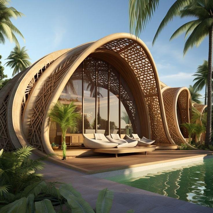 Bamboo House Reference Model 011 – Ribbon-roof retreat