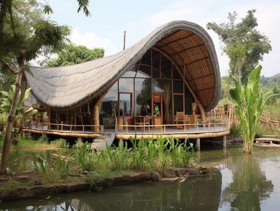 Bamboo House Reference Model 022 – Waterside wave-roof house
