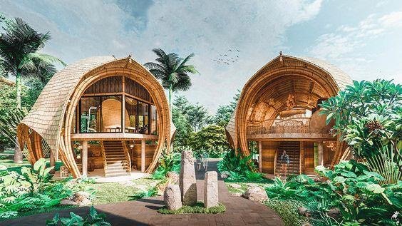Bamboo House Reference Model 023 – Twin curved cottages