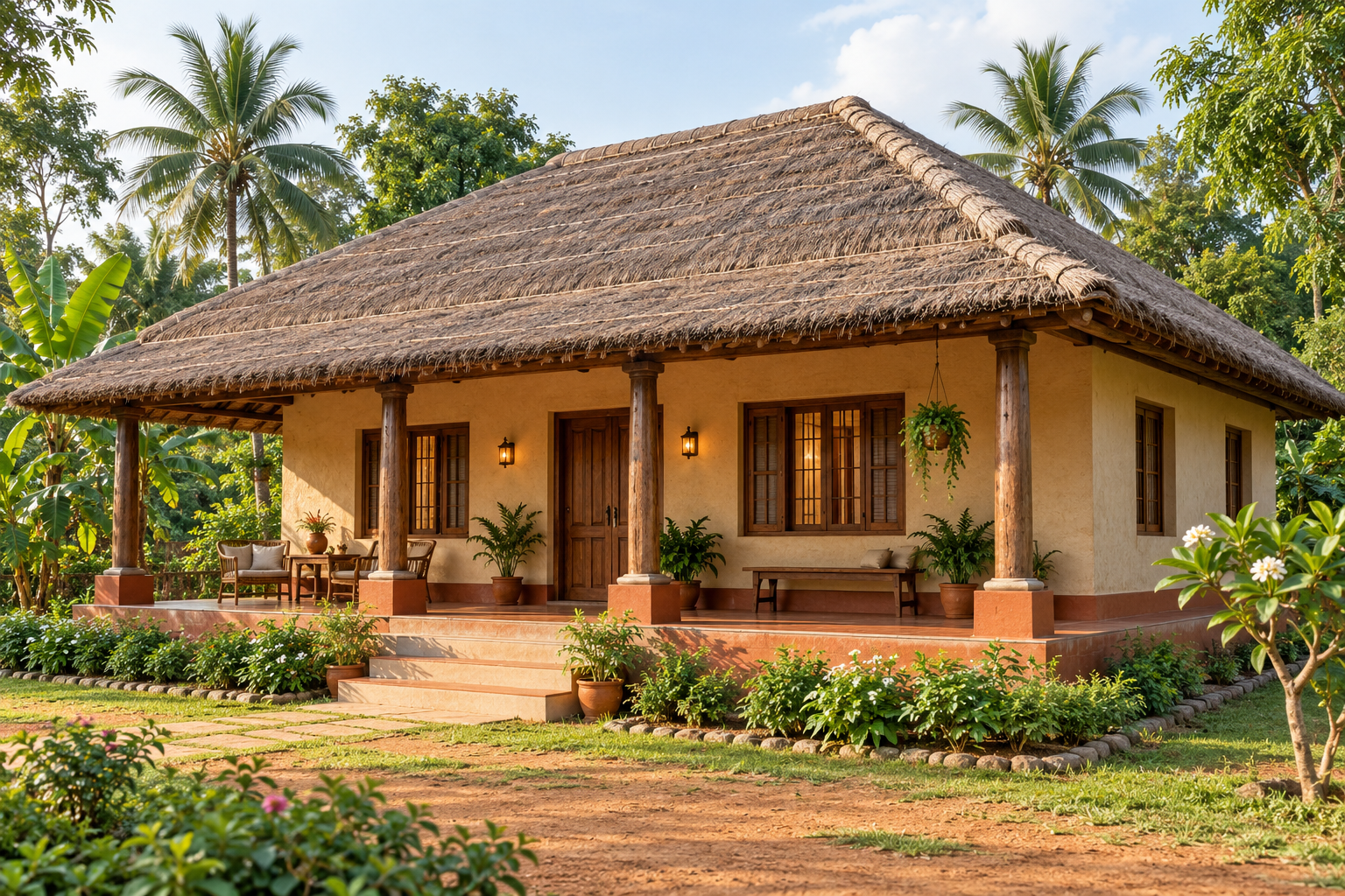 1,000 sq.ft Thatch Farmhouse illustrative full exterior
