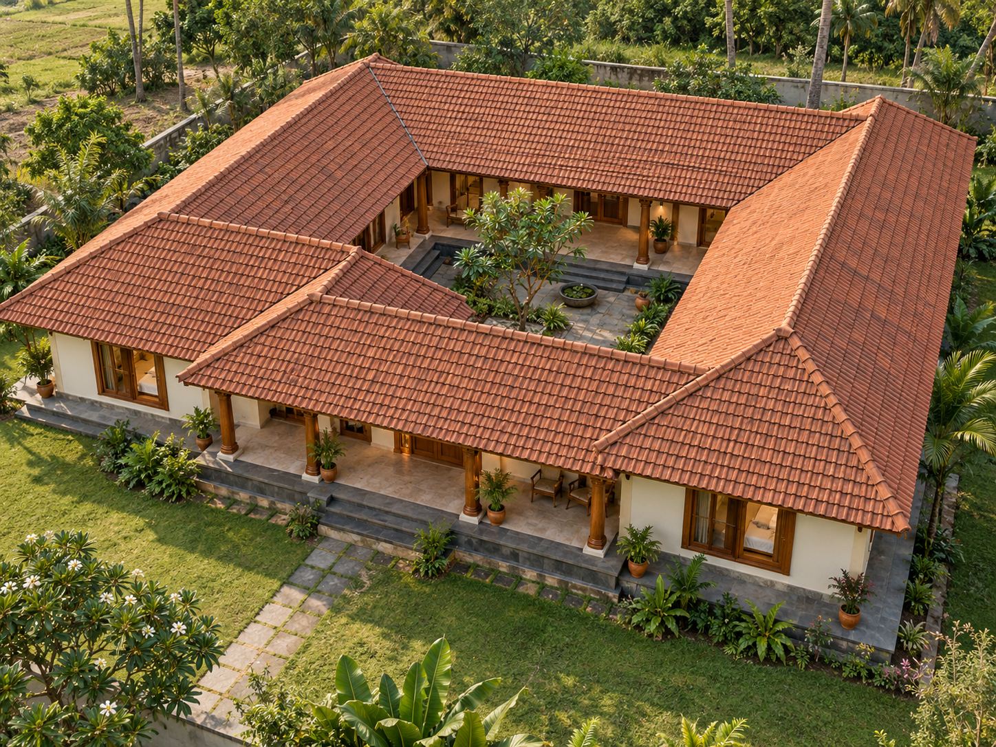 Tile-roof courtyard farmhouse AI-generated design reference