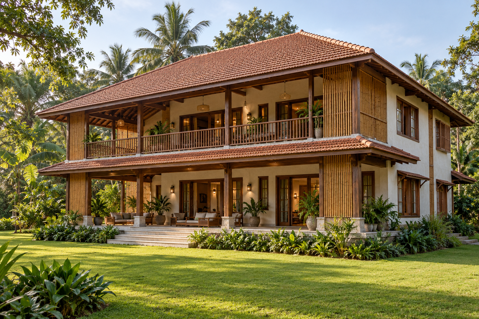 4,000 sq.ft G+1 Tile Farmhouse illustrative full exterior