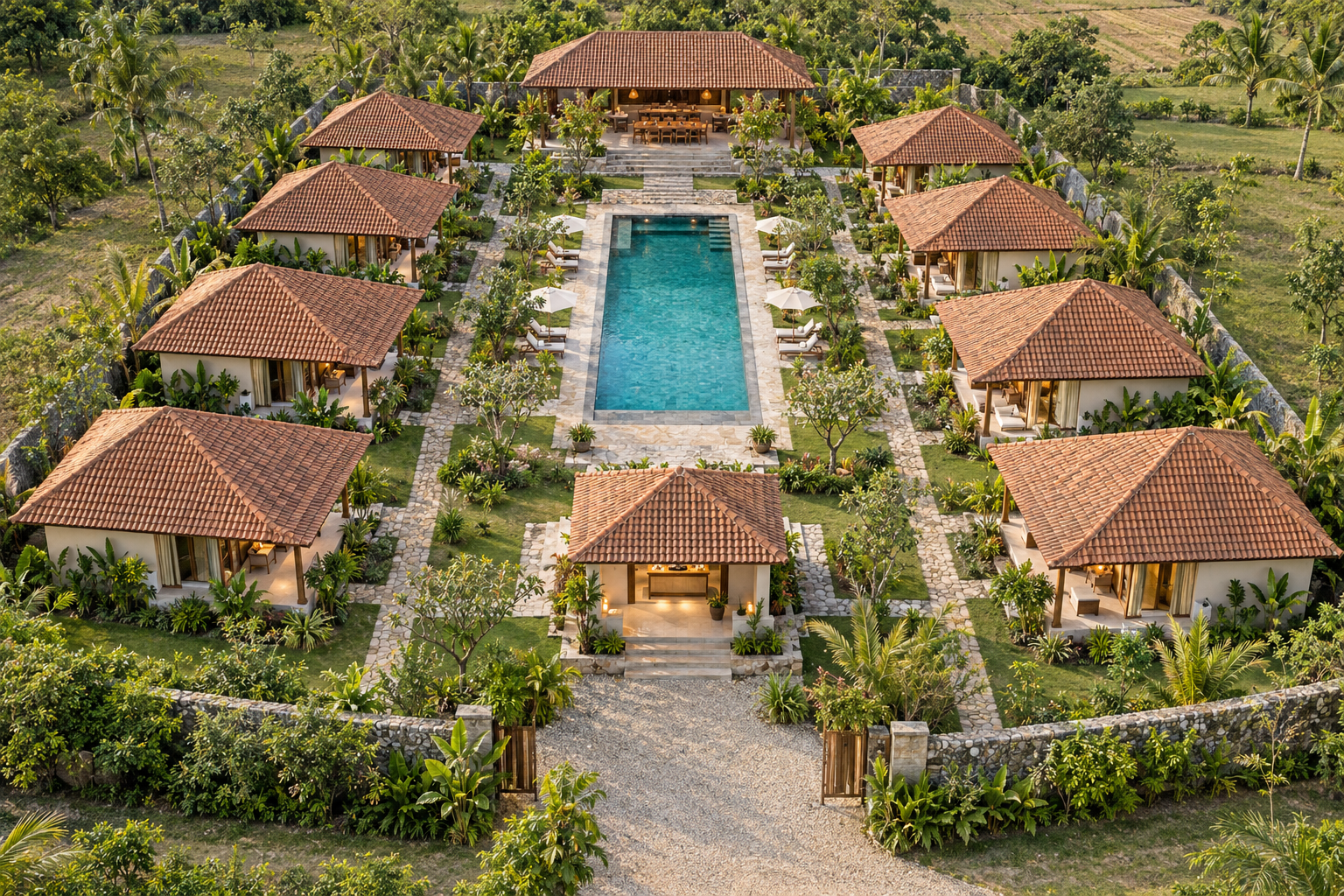 Eight-Cottage Pool Resort full-view AI-generated proposed design
