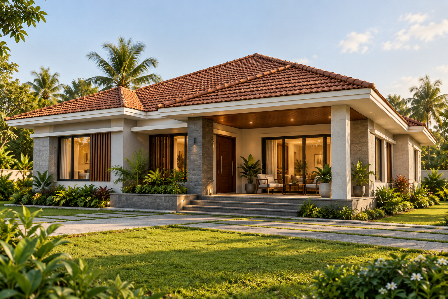 2,000 sq.ft Modern Tile-Roof Villa AI-generated proposed reference view