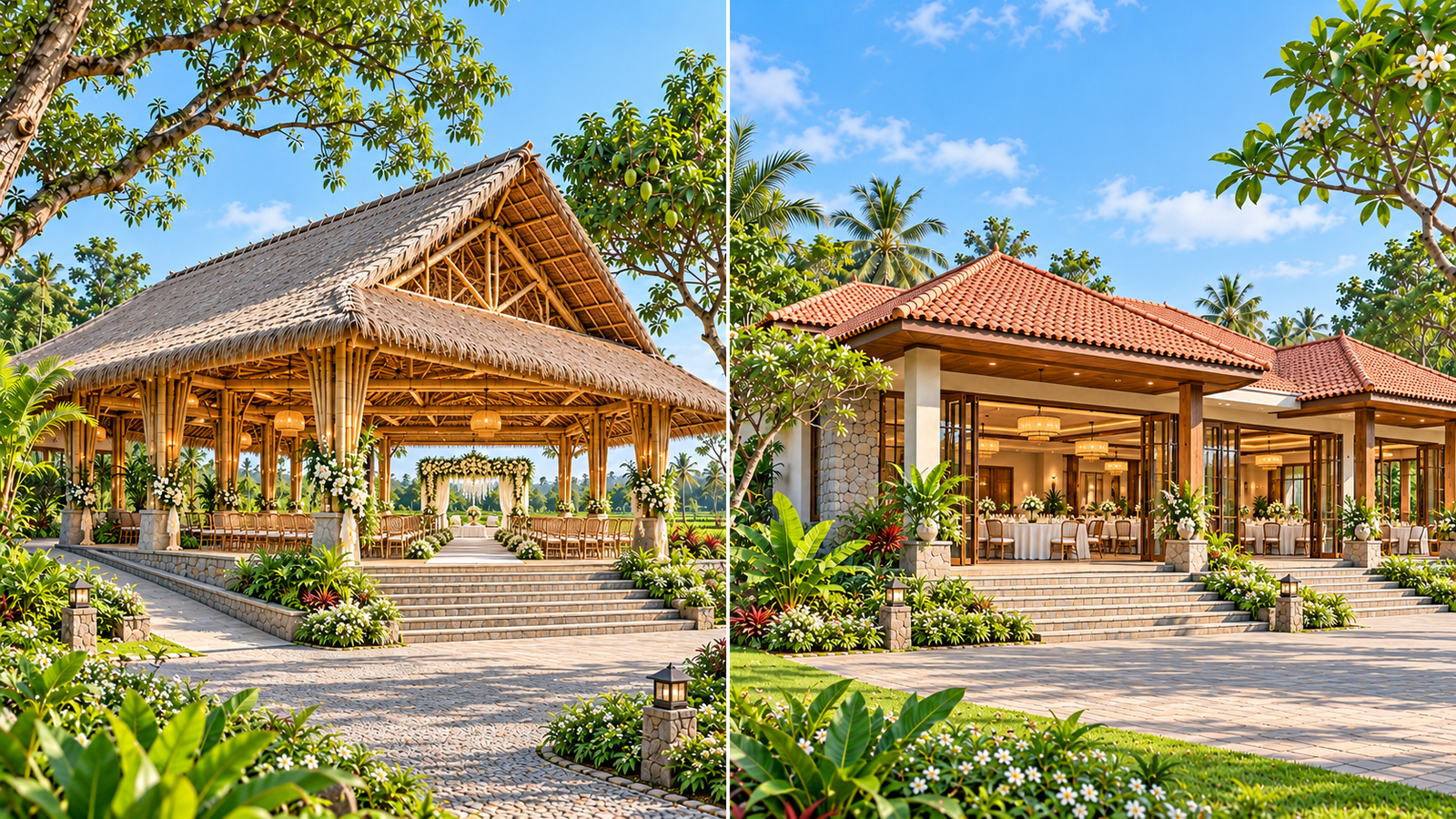 Bamboo and terracotta wedding hall designs